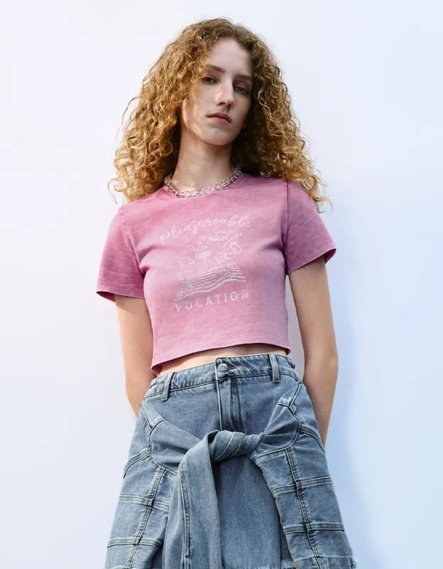 Printed Crew Neck Skinny T-Shirt sold by Urban Revivo