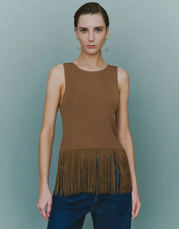 Crew Neck Knitted Tank Top With Tassel sold by Urban Revivo