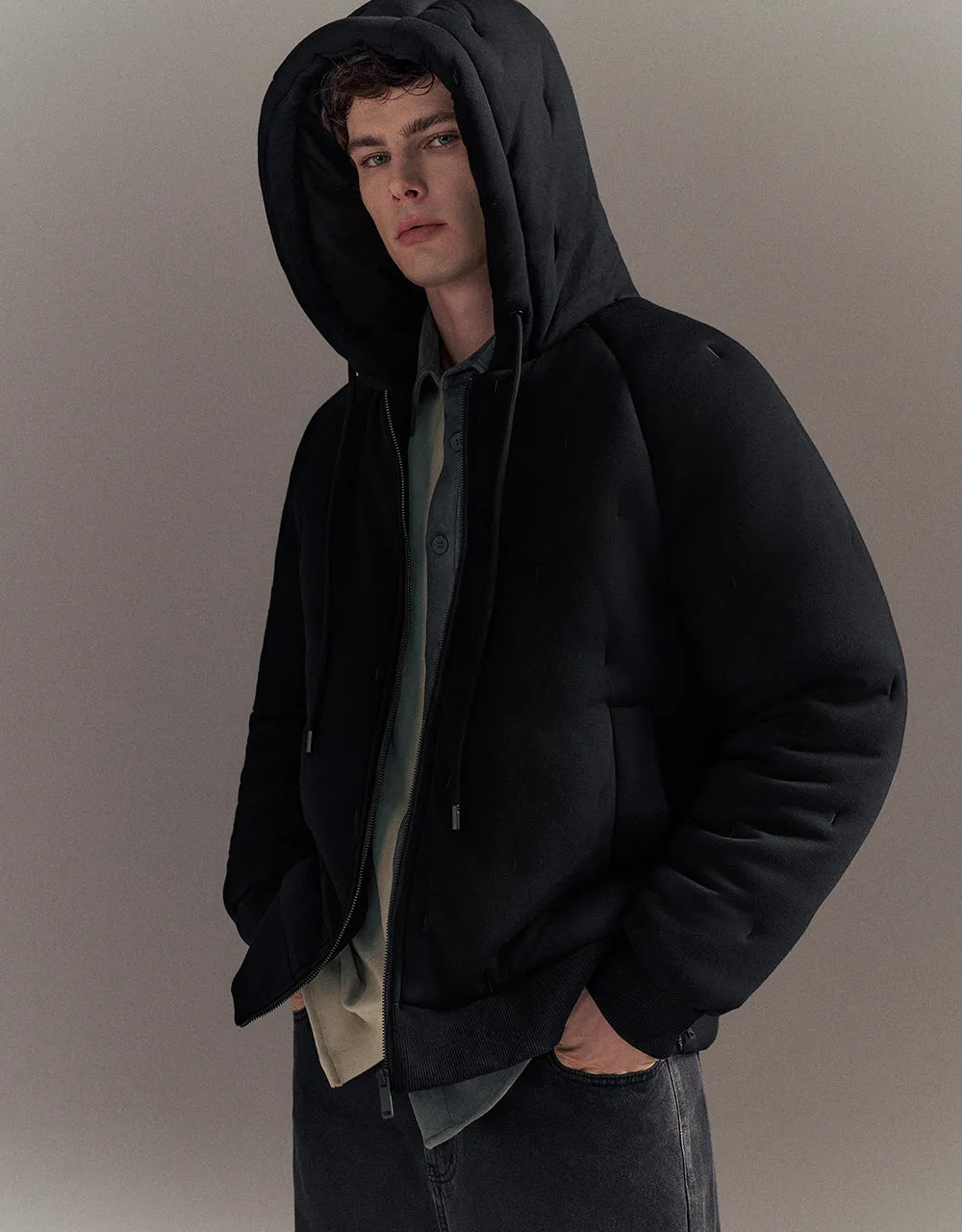 Zipper Front Hooded Padded Coat sold by Urban Revivo