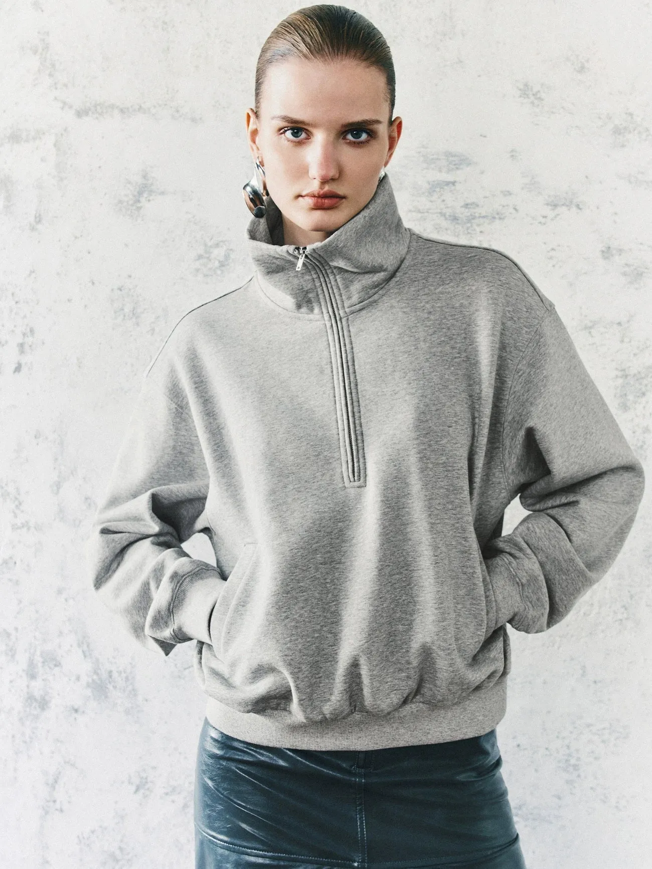 Zip Half Front Loose Sweatshirts sold by Urban Revivo product image thumbnail 2