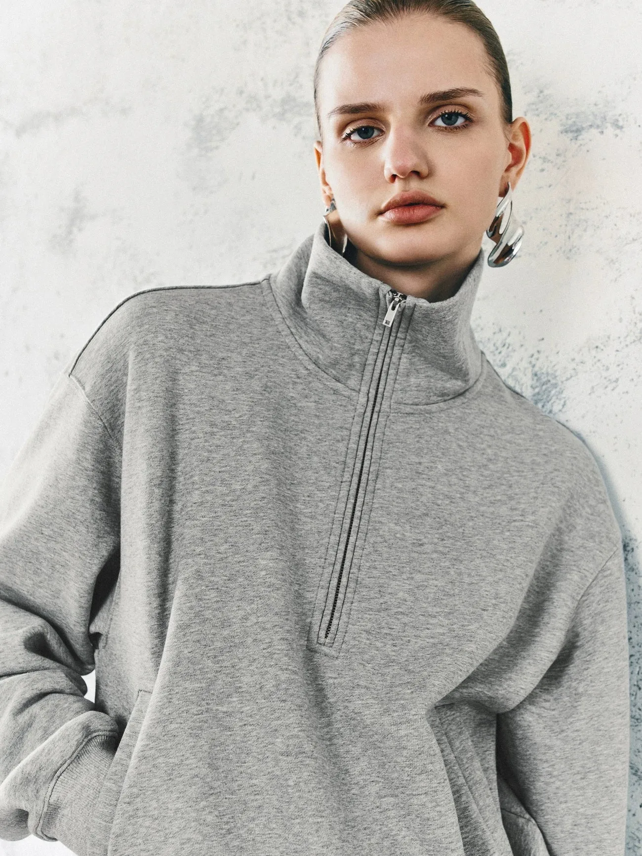 Zip Half Front Loose Sweatshirts sold by Urban Revivo product image thumbnail 3