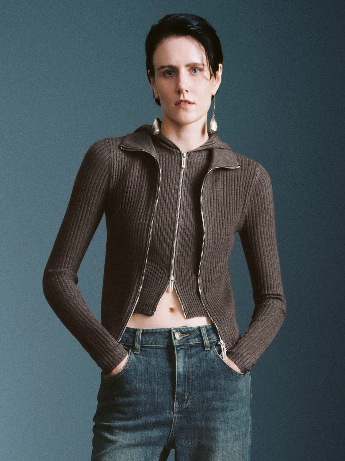 Skinny Zip Up Knitted Cardigans sold by Urban Revivo