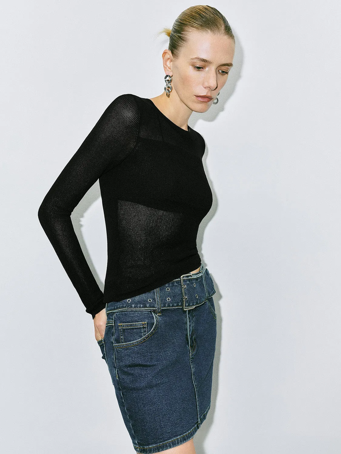 Skinny Mesh Knitted T-Shirts sold by Urban Revivo product image thumbnail 2