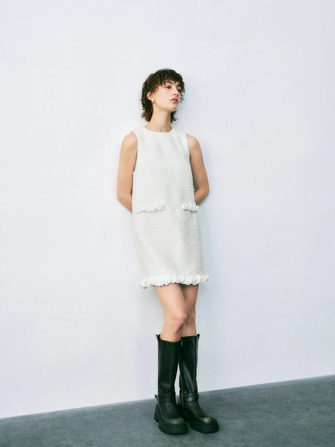 Ruffle Tweed A-Line Dresses sold by Urban Revivo