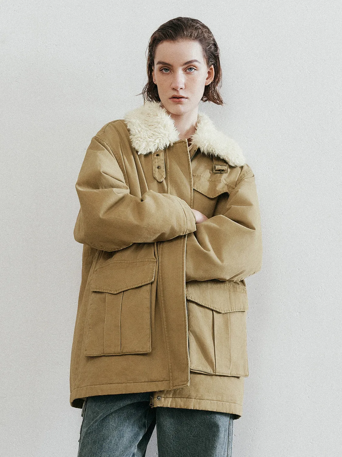 Sherpa Lapel Down Outerwear sold by Urban Revivo