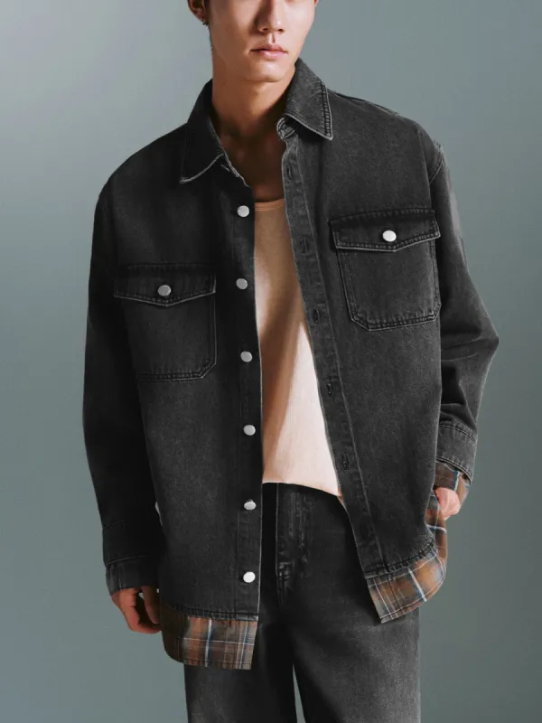 Plaid Hem Loose Denim Shirts sold by Urban Revivo