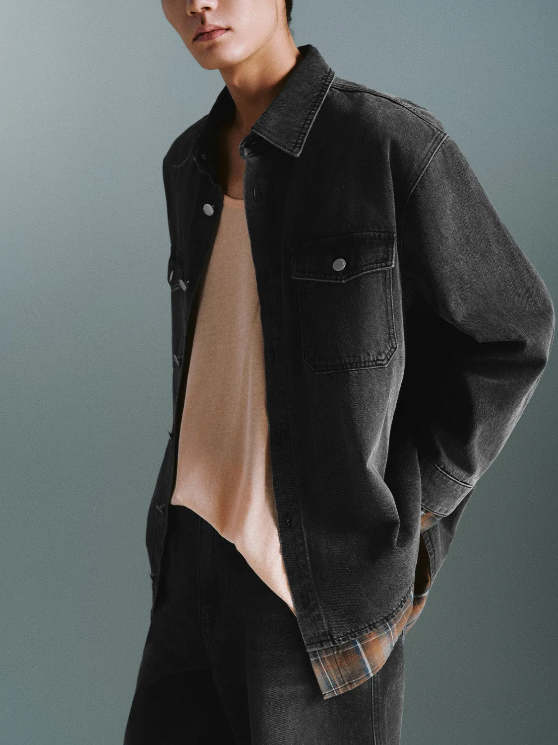 Plaid Hem Loose Denim Shirts sold by Urban Revivo product image thumbnail 2