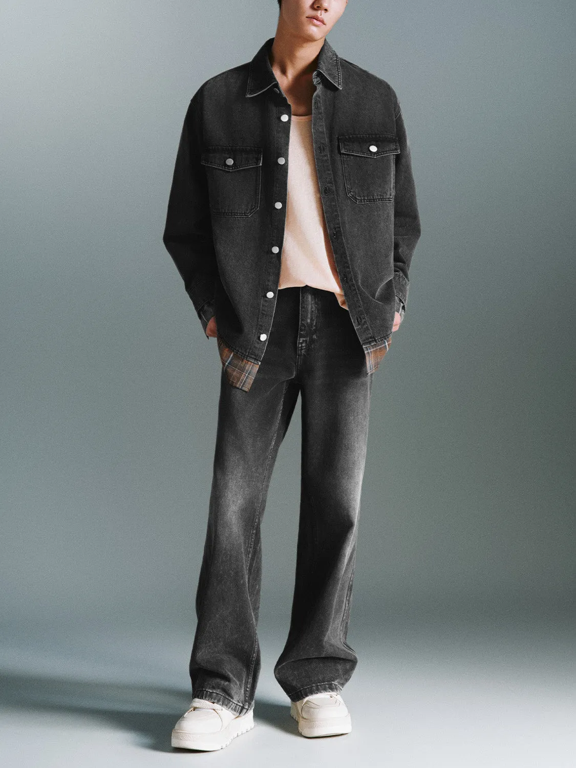 Plaid Hem Loose Denim Shirts sold by Urban Revivo product image thumbnail 4