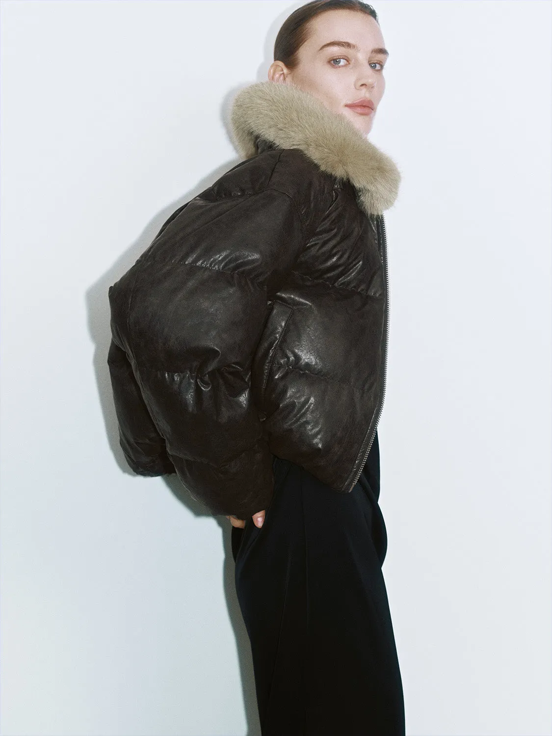 Fur Collar Leather Down Outerwear sold by Urban Revivo product image thumbnail 2