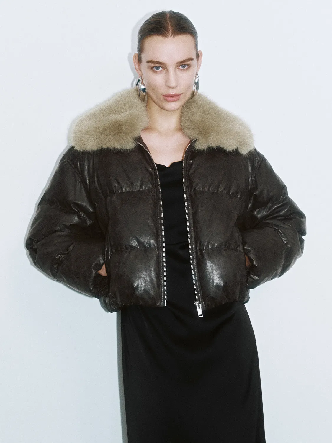Fur Collar Leather Down Outerwear sold by Urban Revivo