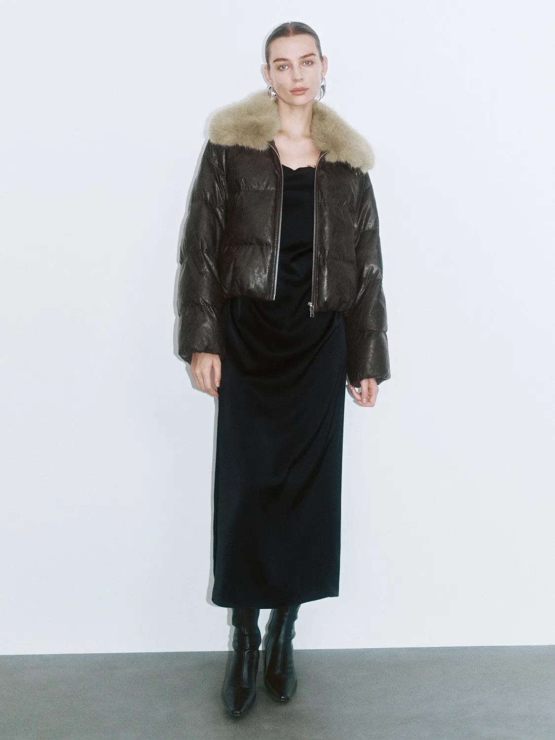 Fur Collar Leather Down Outerwear sold by Urban Revivo product image thumbnail 4