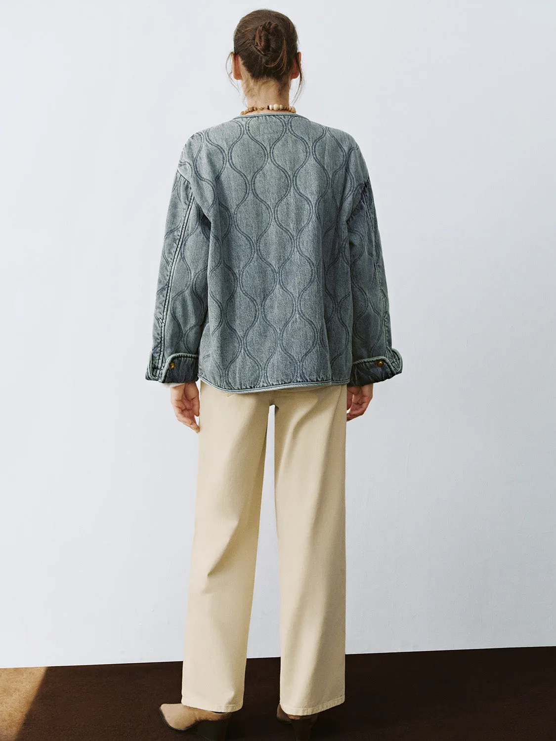 Denim Button Up Quilted Jackets sold by Urban Revivo product image thumbnail 3