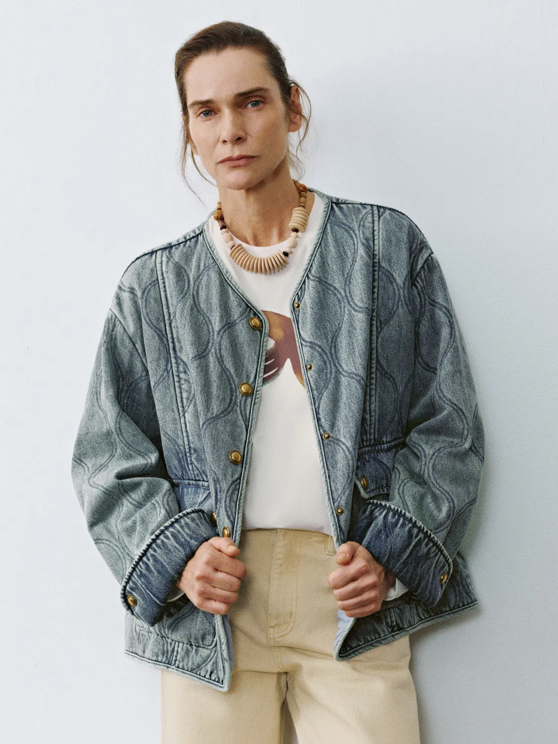 Denim Button Up Quilted Jackets sold by Urban Revivo