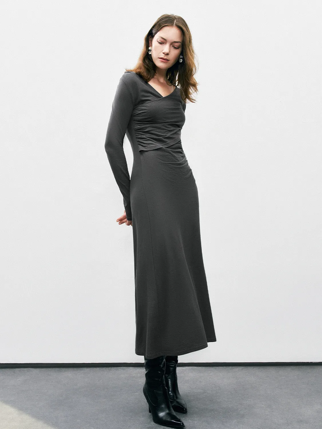 Crossover Long Sleeve A-Line Dresses sold by Urban Revivo product image thumbnail 4