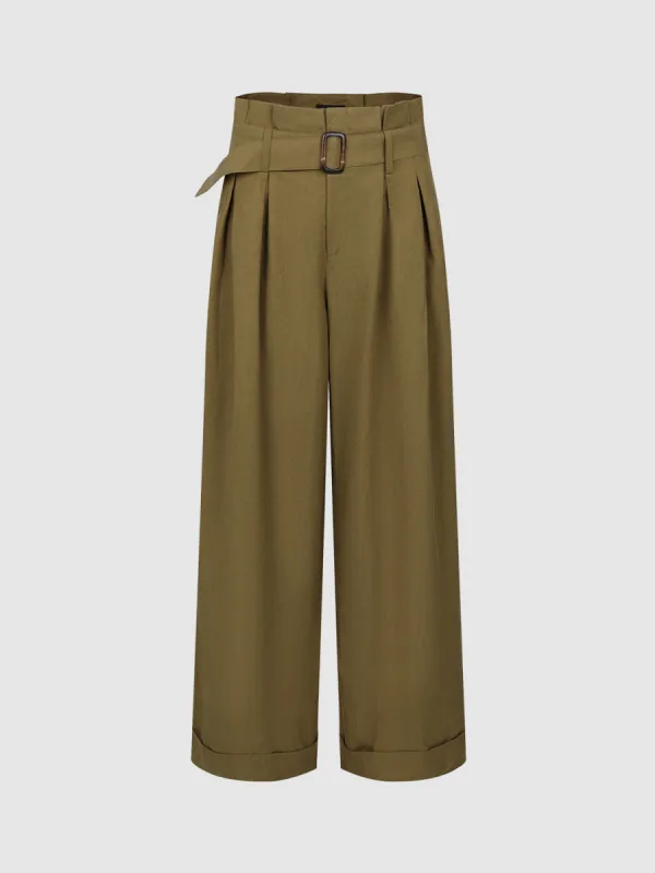 Loose Wide-Leg Pants With Belt sold by Urban Revivo