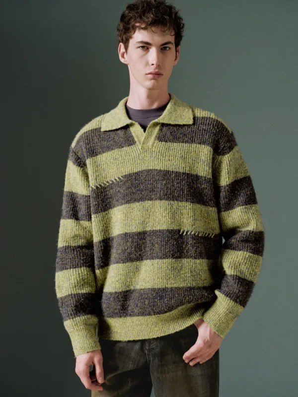 Lapel Striped Knitted T-Shirts sold by Urban Revivo