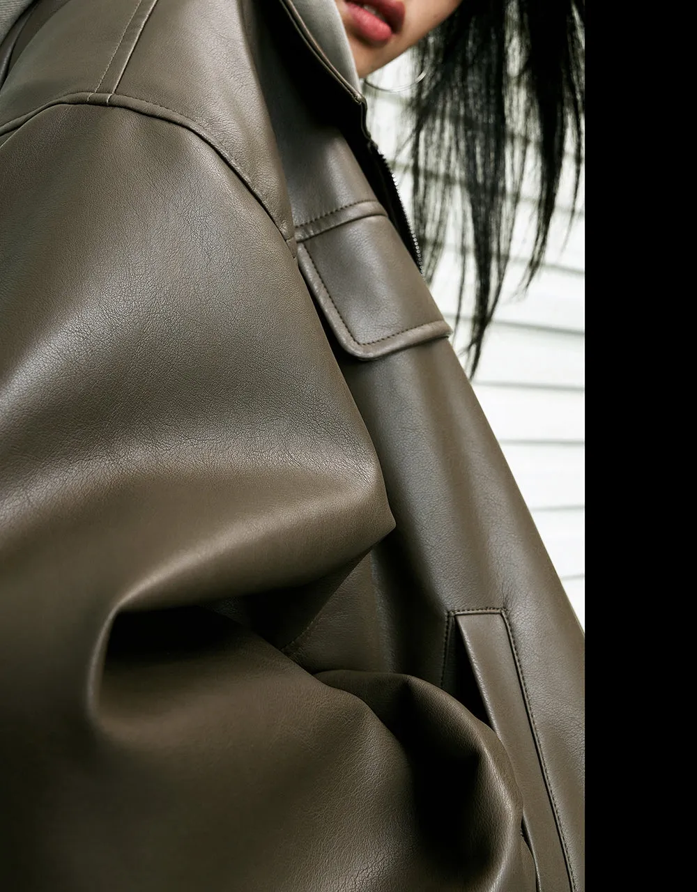 Zipper Front Vegan Leather Padded Coat sold by Urban Revivo product image thumbnail 5