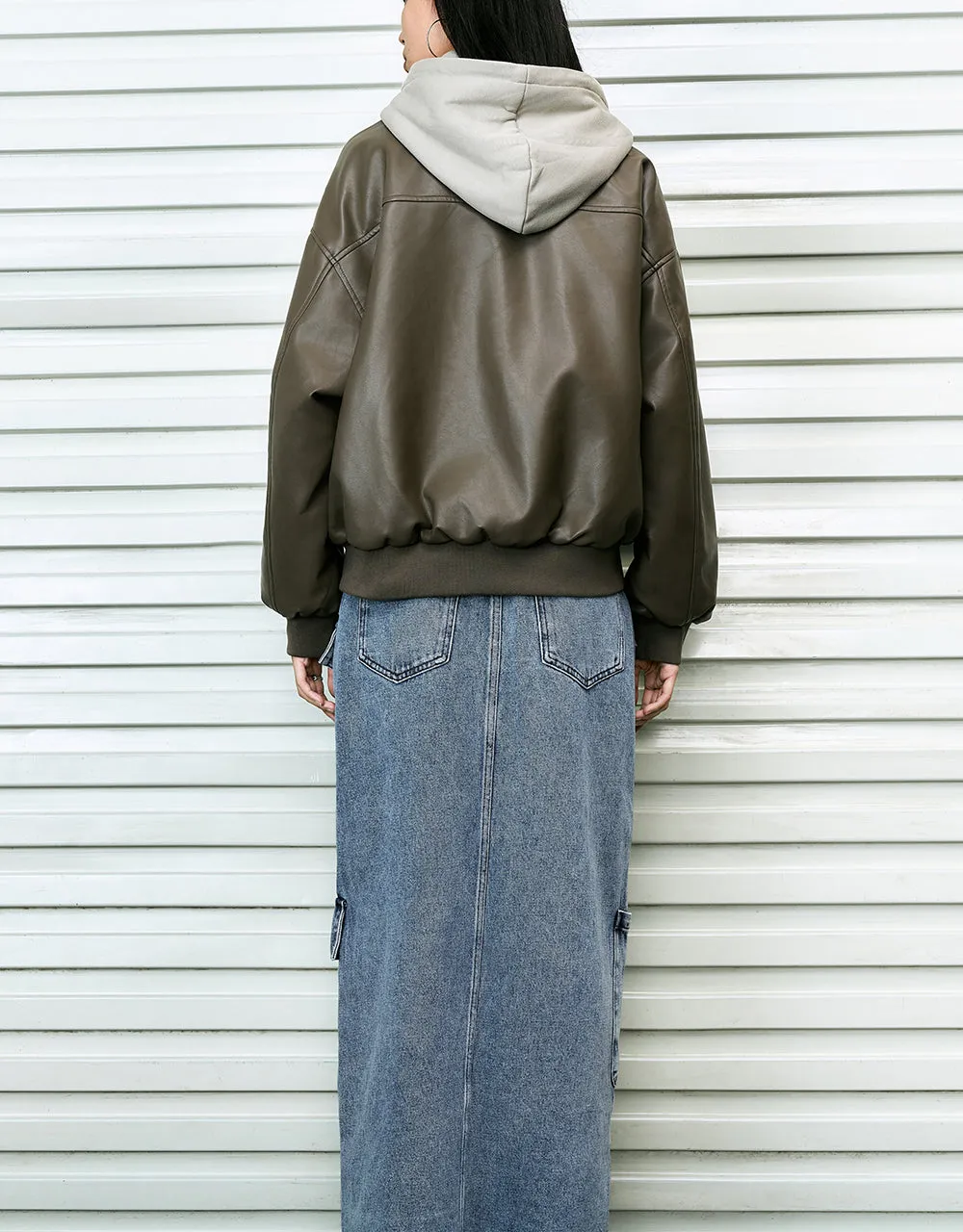 Zipper Front Vegan Leather Padded Coat sold by Urban Revivo product image thumbnail 4