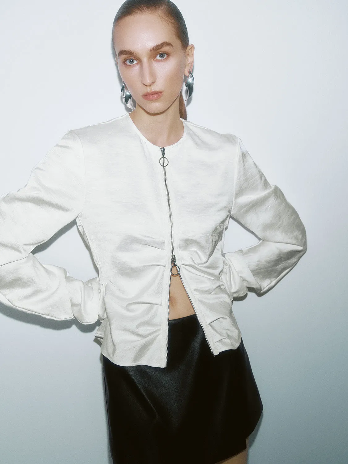 Zip Front Ruched Shirts sold by Urban Revivo product image thumbnail 2