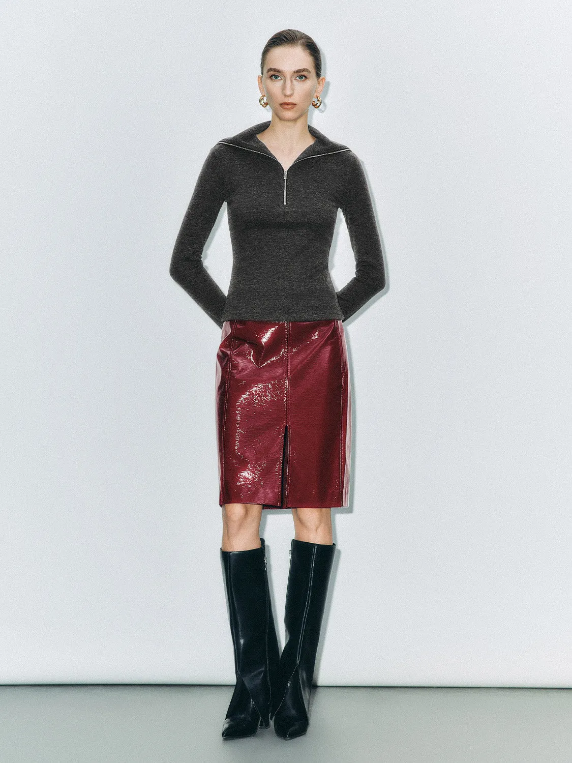 Lapel Zip Half Placket Skinny T-Shirts sold by Urban Revivo product image thumbnail 4