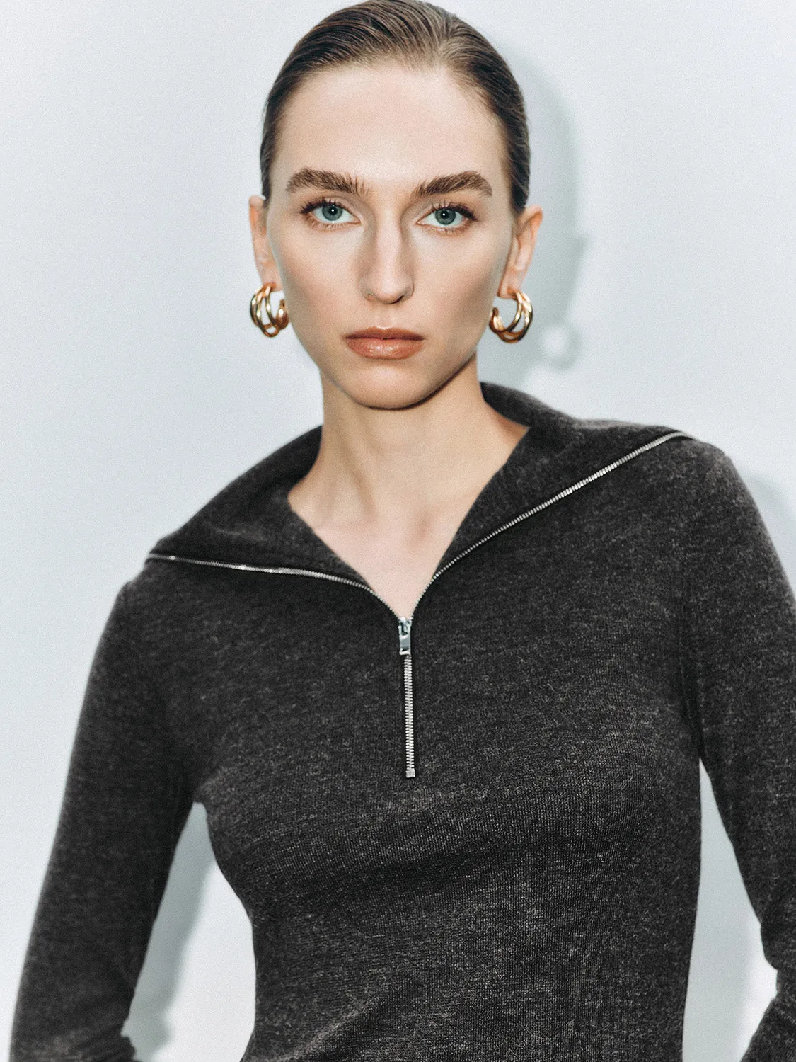 Lapel Zip Half Placket Skinny T-Shirts sold by Urban Revivo product image thumbnail 5