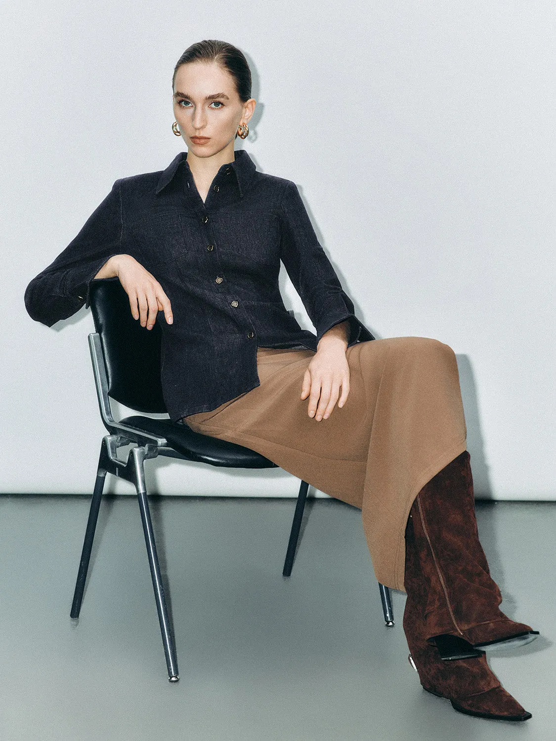 Flared Sleeve Denim Shirts sold by Urban Revivo product image thumbnail 4