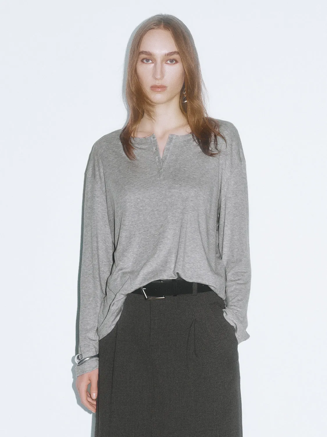 Button Half Placket Loose T-Shirts sold by Urban Revivo