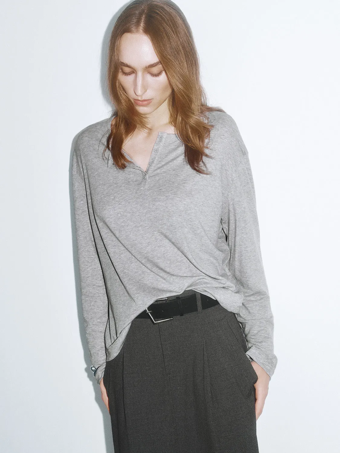 Button Half Placket Loose T-Shirts sold by Urban Revivo product image thumbnail 2