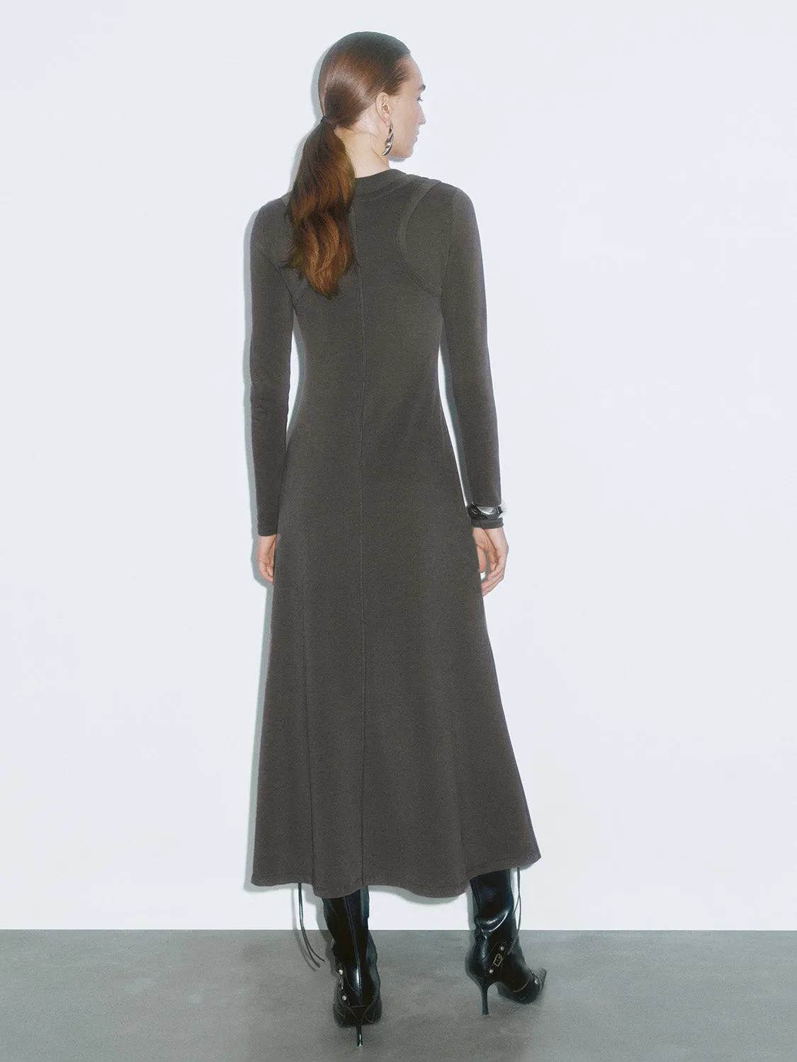 Long Sleeve Crew Neck A-Line Dresses sold by Urban Revivo product image thumbnail 3