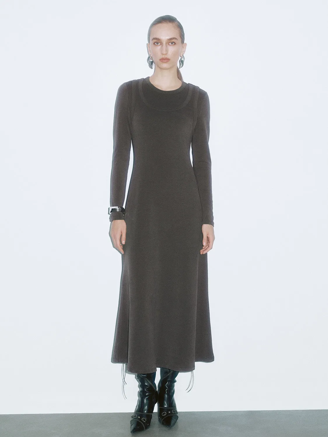Long Sleeve Crew Neck A-Line Dresses sold by Urban Revivo