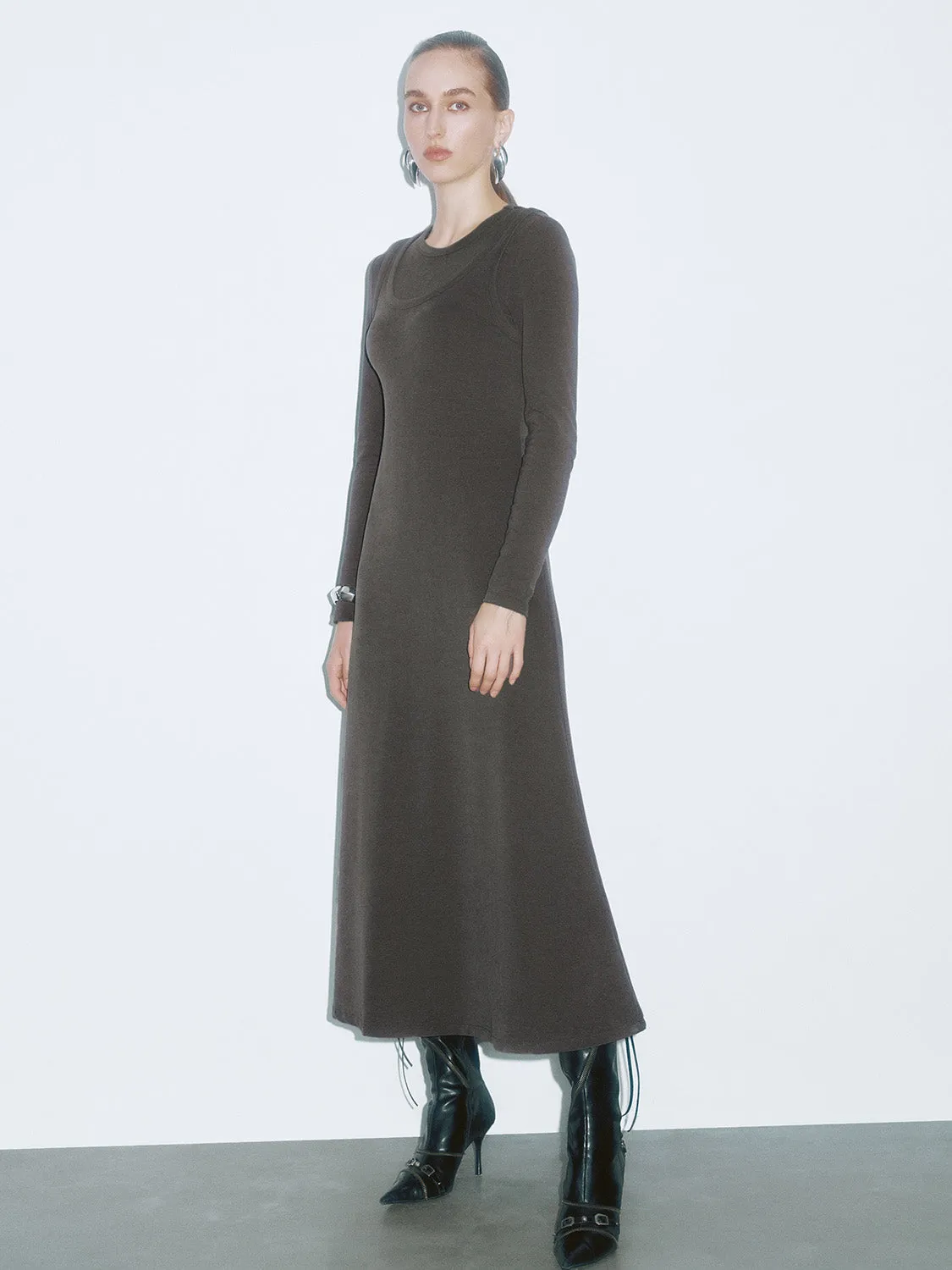 Long Sleeve Crew Neck A-Line Dresses sold by Urban Revivo product image thumbnail 2