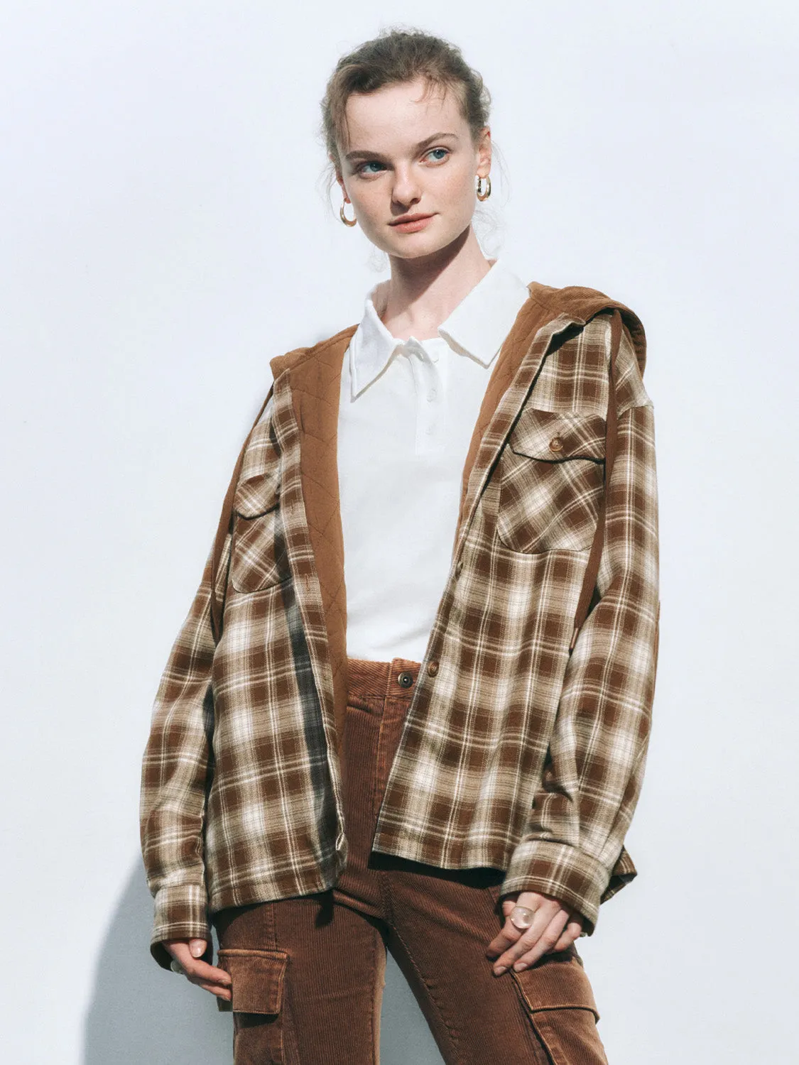 Hoodie Button Up Plaid Padded Coats sold by Urban Revivo