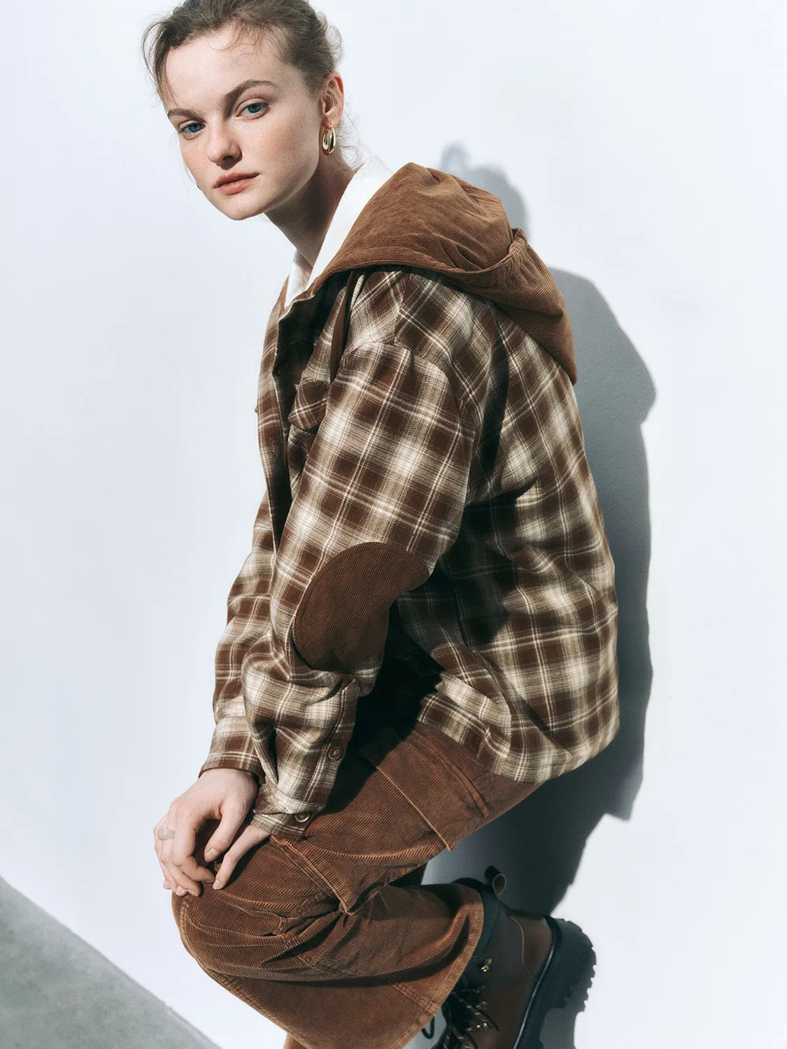 Hoodie Button Up Plaid Padded Coats sold by Urban Revivo product image thumbnail 2