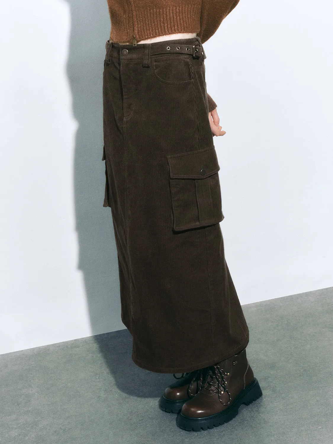 Corduroy Flap Pocket Straight Skirts sold by Urban Revivo product image thumbnail 3