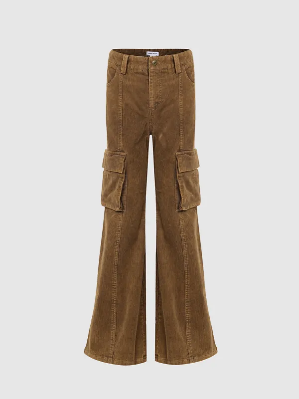 Corduroy Flap Pocket Flare Pants sold by Urban Revivo