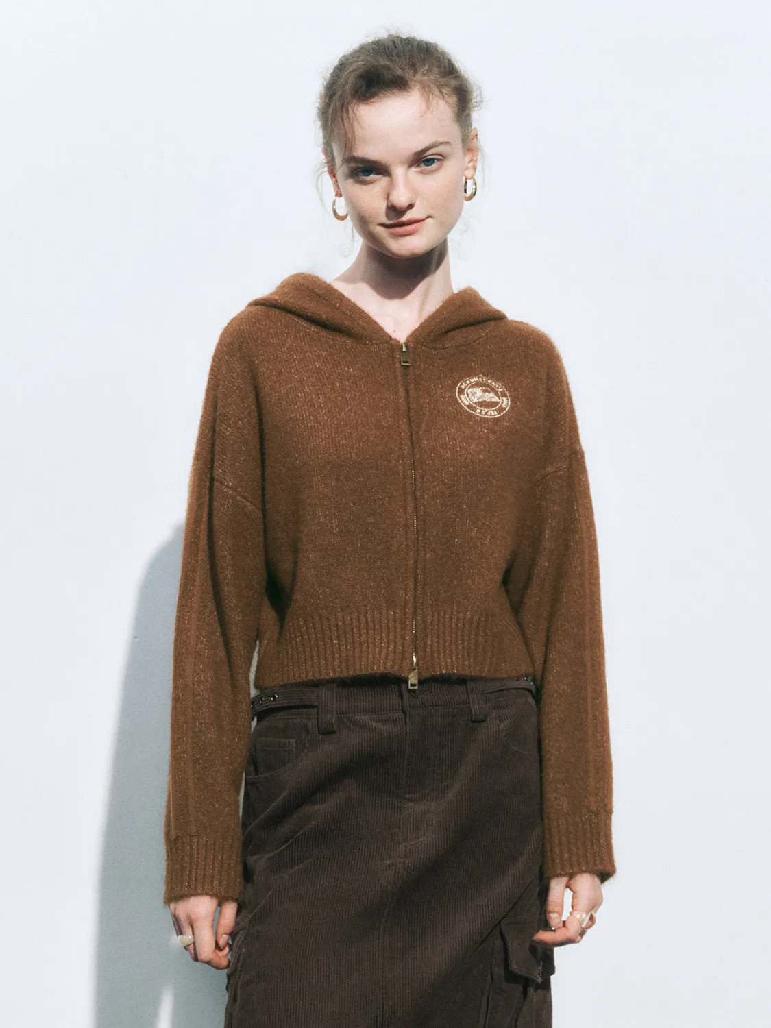 Hoodie Zip Front Cropped Knitted Cardigans sold by Urban Revivo