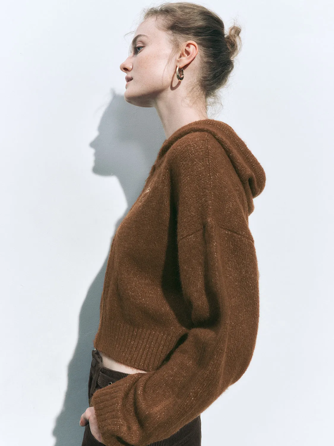 Hoodie Zip Front Cropped Knitted Cardigans sold by Urban Revivo product image thumbnail 2