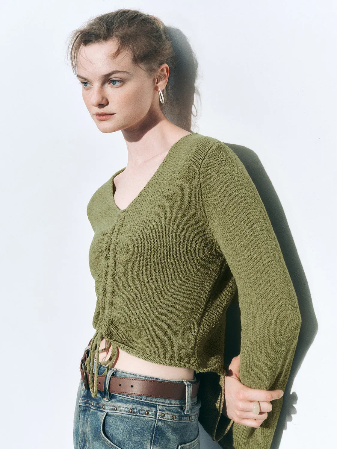 Drawstring Front Cropped Knitted T-Shirts sold by Urban Revivo product image thumbnail 2