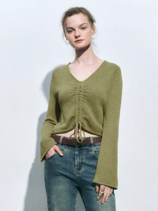 Drawstring Front Cropped Knitted T-Shirts sold by Urban Revivo