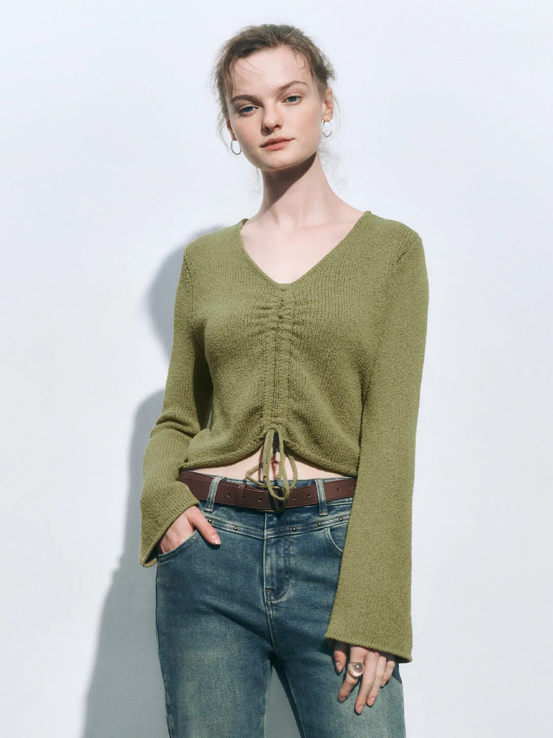 Drawstring Front Cropped Knitted T-Shirts sold by Urban Revivo