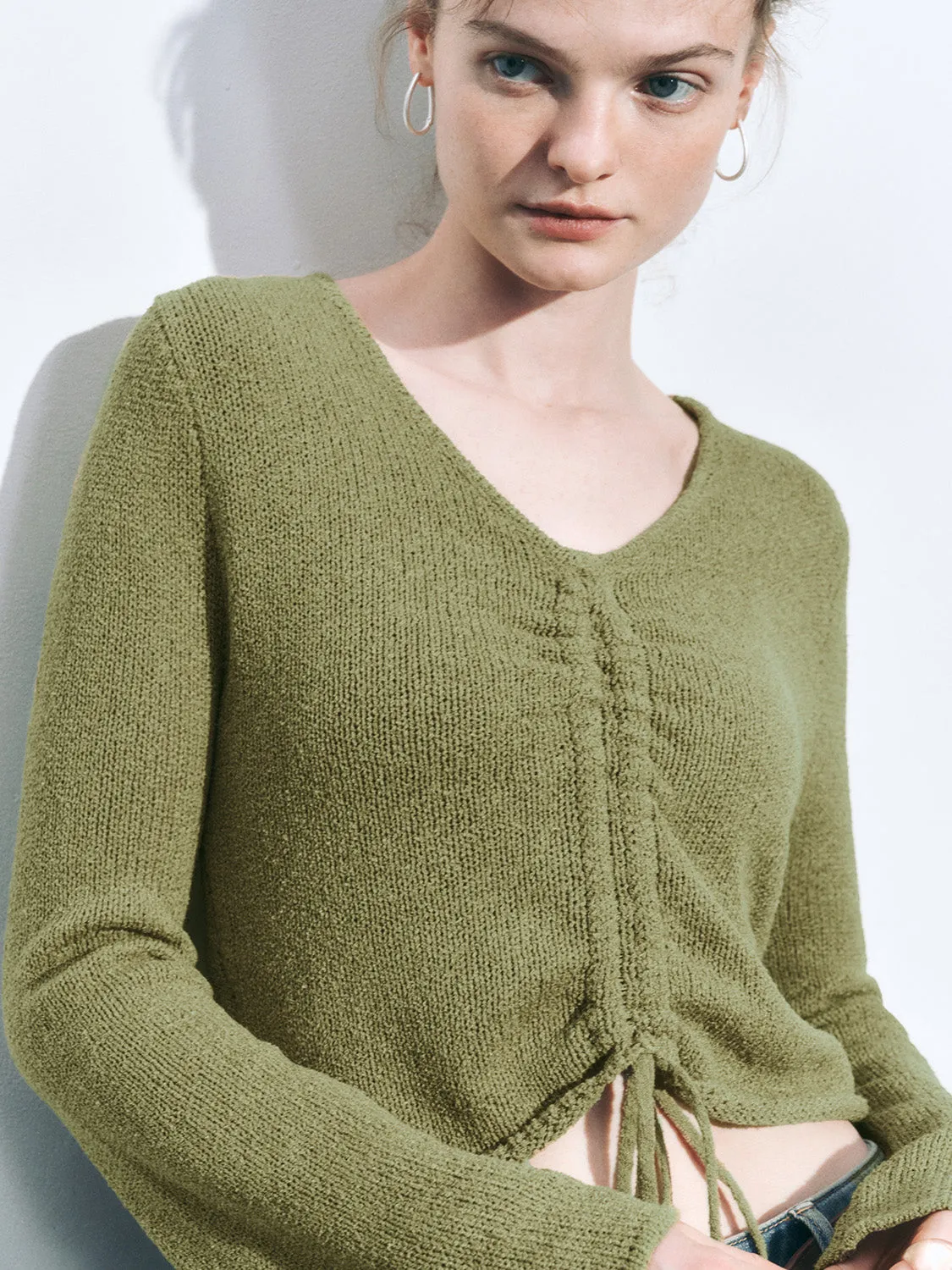 Drawstring Front Cropped Knitted T-Shirts sold by Urban Revivo product image thumbnail 5