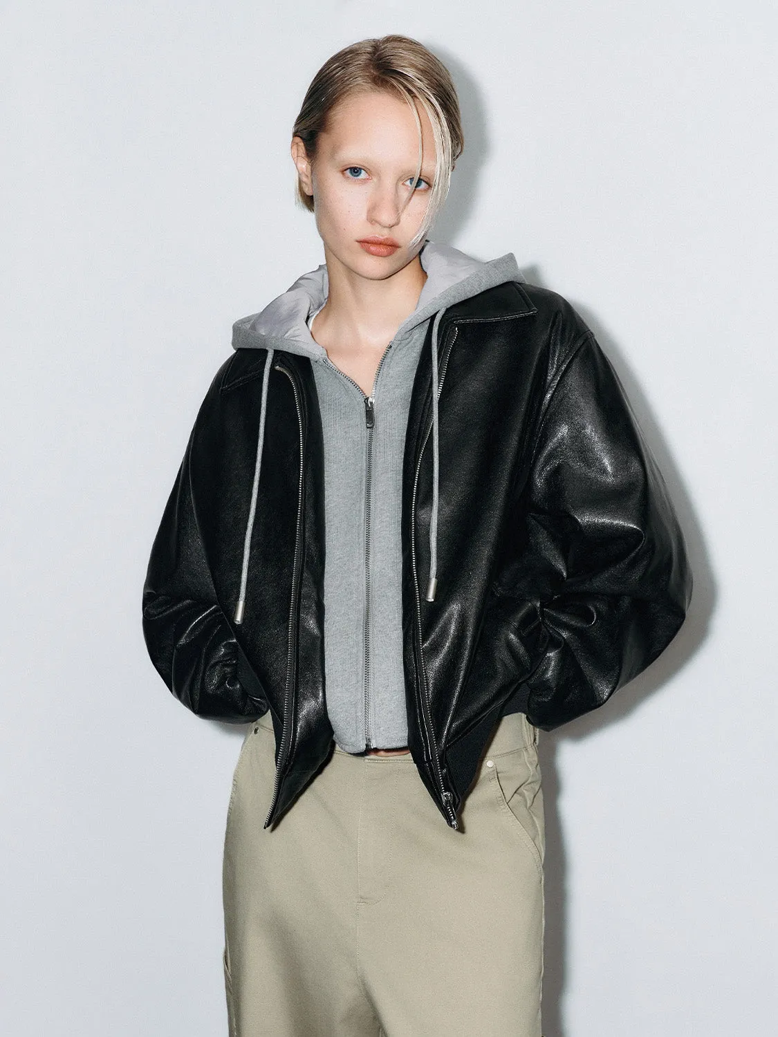 Hoodie Leather Padded Jackets sold by Urban Revivo