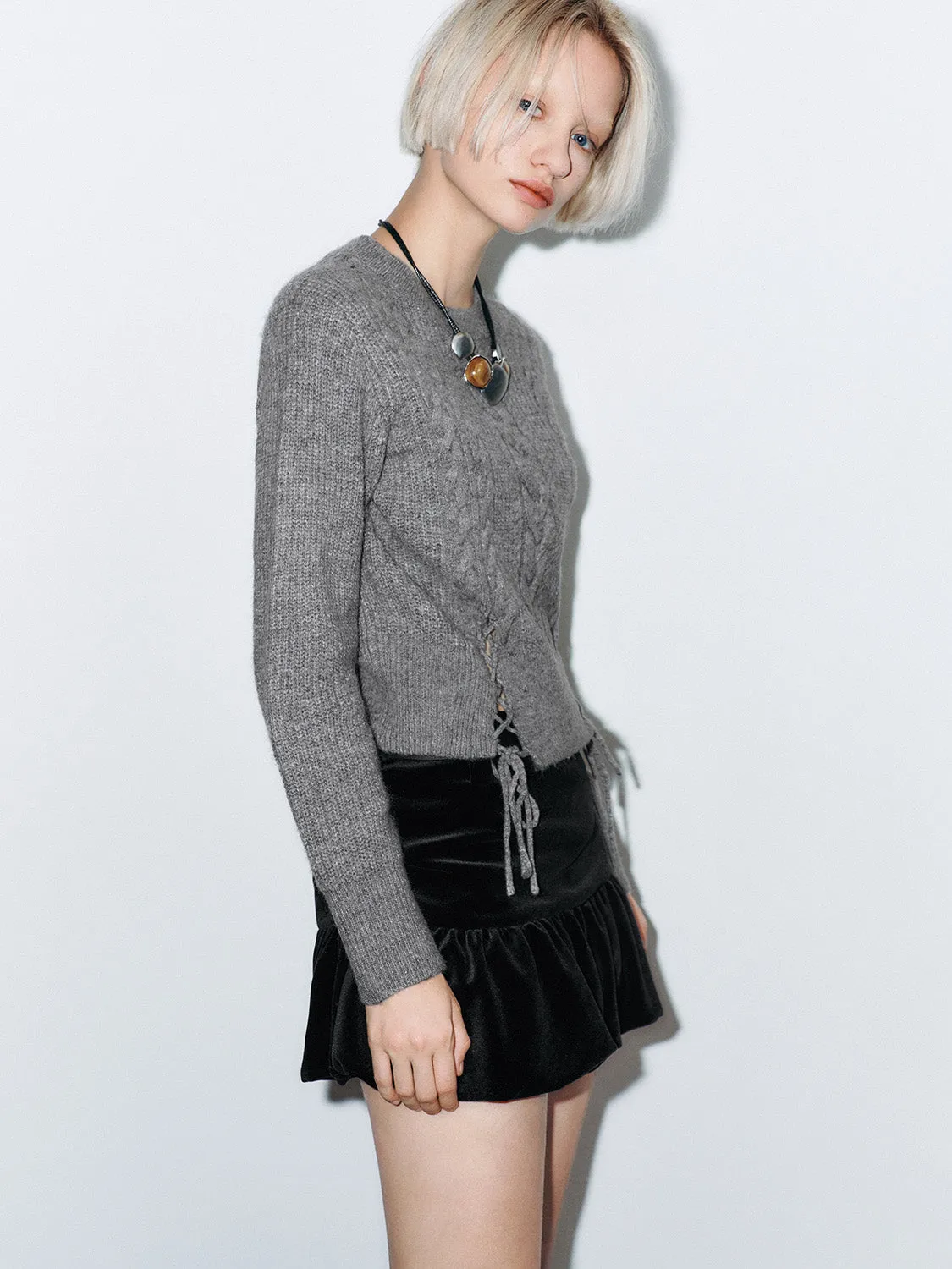 Lace Up Front Knitted T-Shirts sold by Urban Revivo product image thumbnail 2