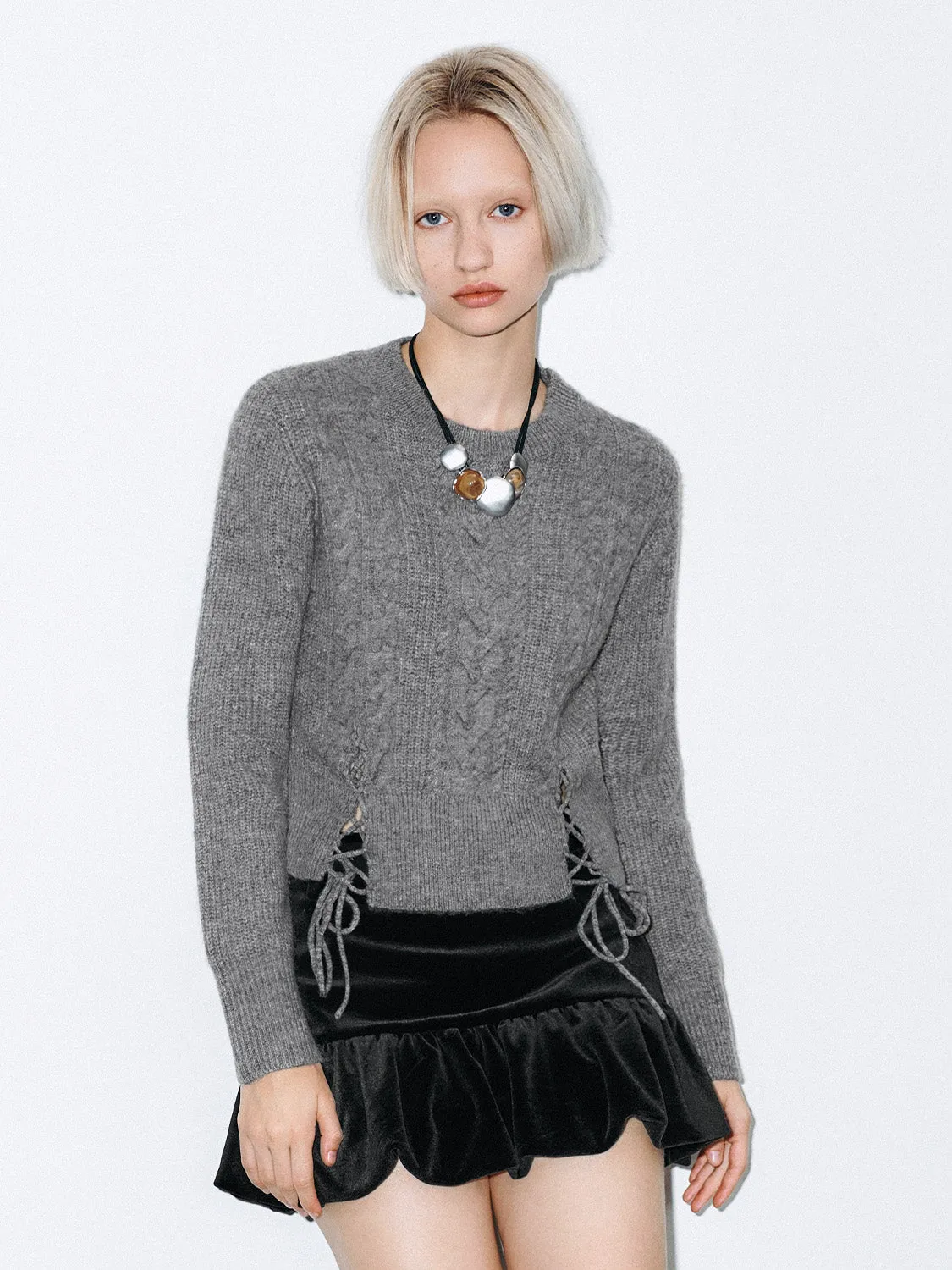 Lace Up Front Knitted T-Shirts sold by Urban Revivo