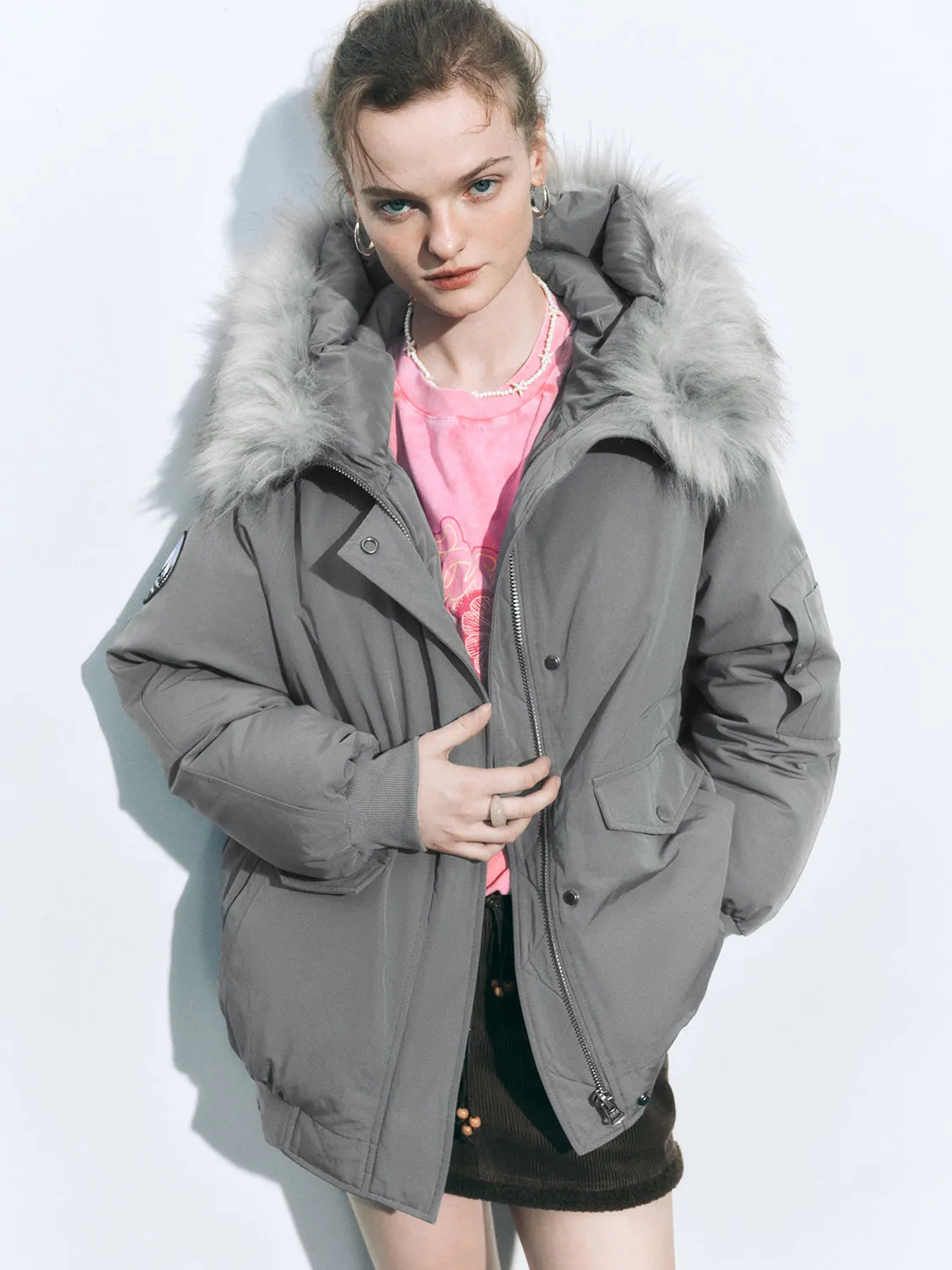 Fur Hoodie Quilted Down Outerwear sold by Urban Revivo