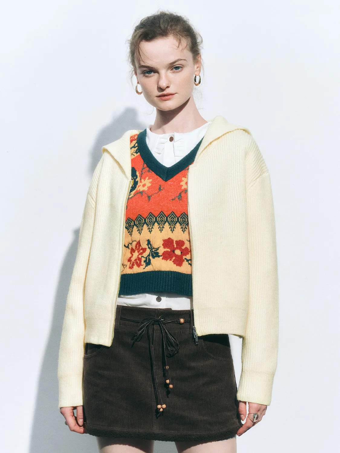 Zip Up Front Cropped Knitted Cardigans sold by Urban Revivo