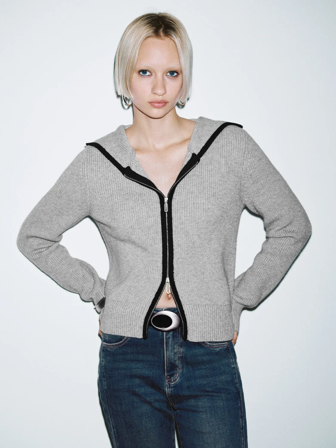 Zip Front Hoodie Knitted Cardigans sold by Urban Revivo