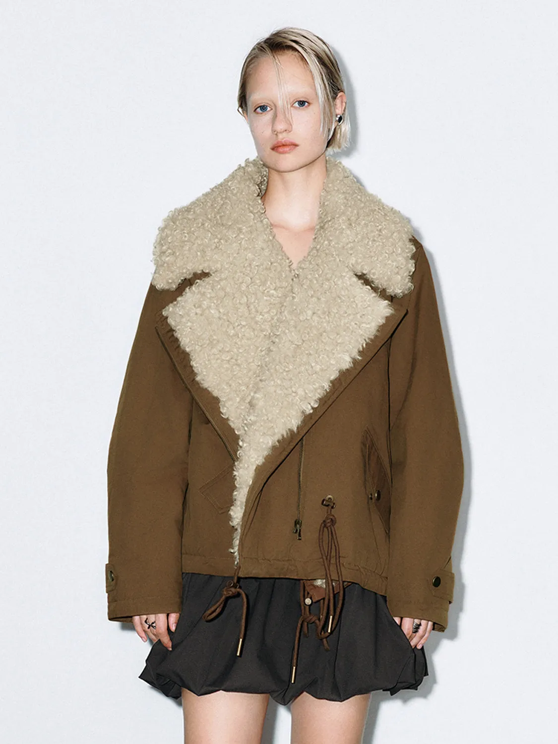 Wide Fur Lapel Padded Coats sold by Urban Revivo