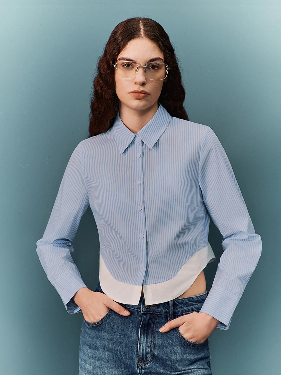 Striped Cropped Long Sleeve Shirts sold by Urban Revivo