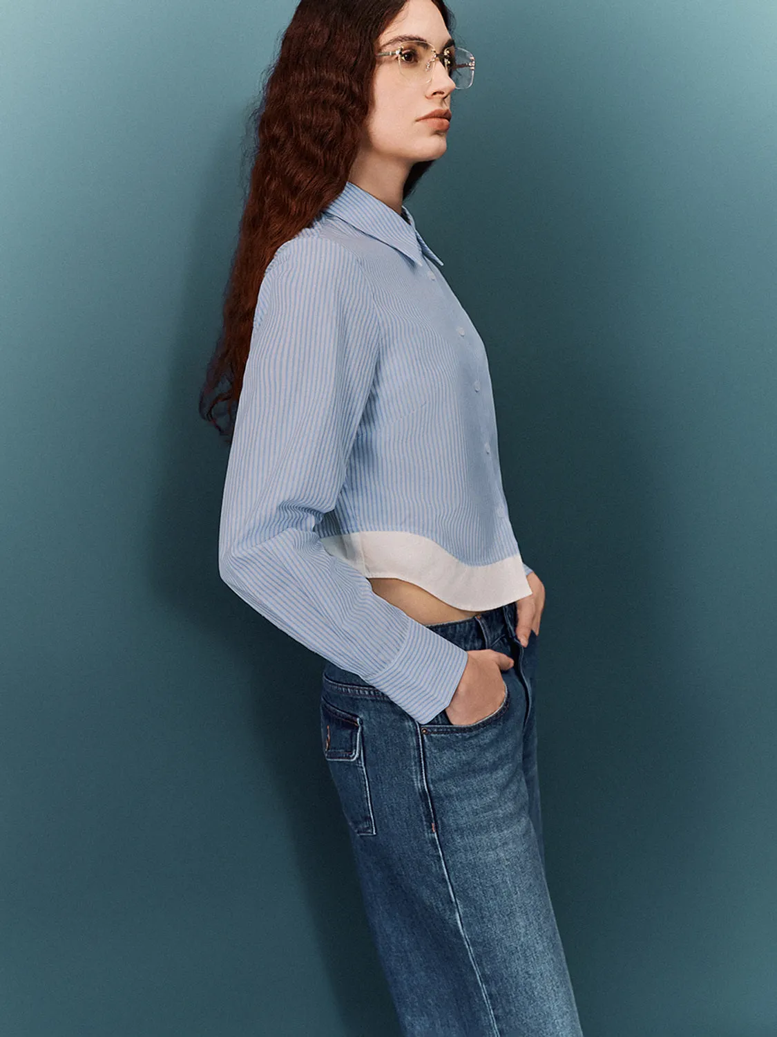 Striped Cropped Long Sleeve Shirts sold by Urban Revivo product image thumbnail 5